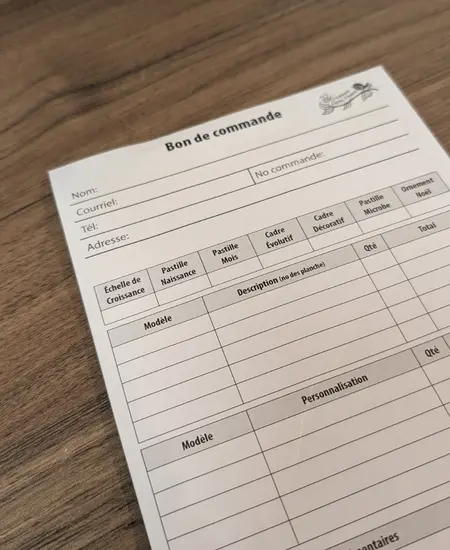 Création de bons de commandes et autres papiers d'affaires par Création Catouille, service de papeterie professionnelle à Sainte-Claire