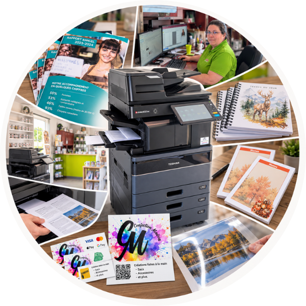 Service d’impression de document, dépliant, photocopie, reliage et plastification petit format à Sainte-Claire
